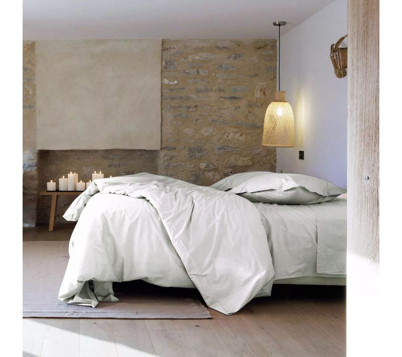 Parure De Lit 140x200 Cm Set 50x70 Cm Percale Manoir Gris Perle