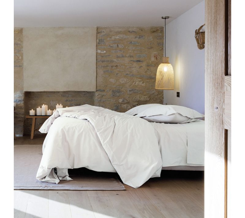 Parure De Lit 140x200 Cm Set 50x70 Cm Percale Manoir Blanc Neige