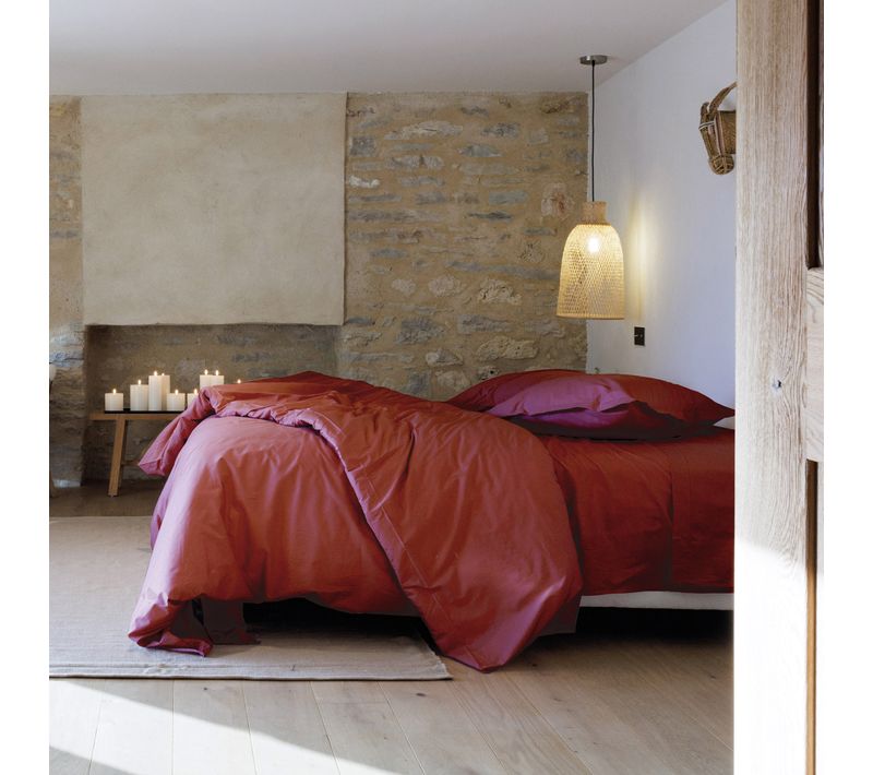 Parure De Lit 200x200 Cm Set 50x70 Cm Percale Manoir Rose Pêche