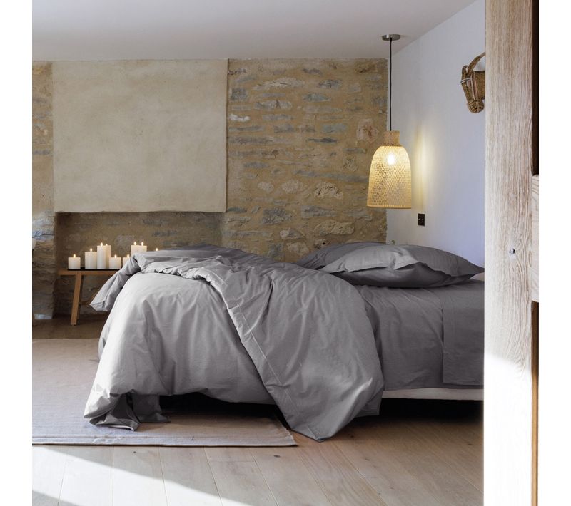 Parure De Lit 240x220 Cm Set 50x70 Cm Percale Manoir Gris Ardoise