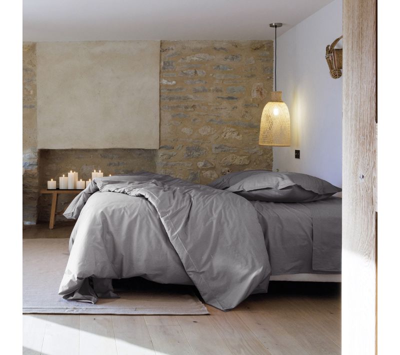 Parure De Lit 260x240 Cm Set 50x70 Cm Percale Manoir Gris Ardoise