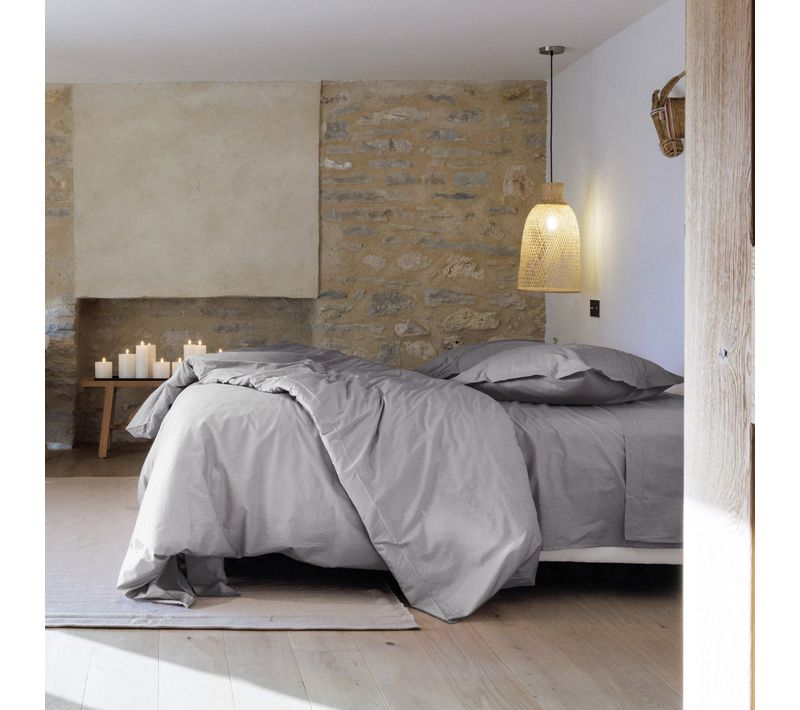 Parure De Lit 260x240 Cm Set 50x70 Cm Percale Manoir Gris Acier