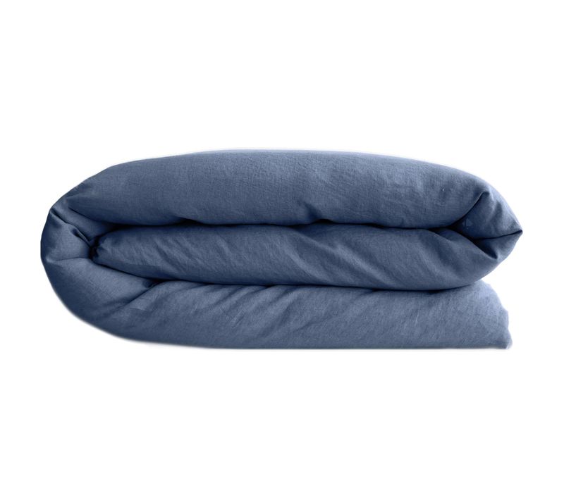 Housse De Couette Palace Pur Coton Lavé 140x200 Cm Uni Bleu Indigo