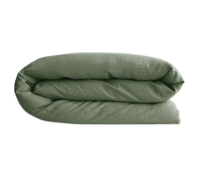 Housse De Couette Palace Pur Coton Lavé 240x220 Cm Uni Vert Mousse