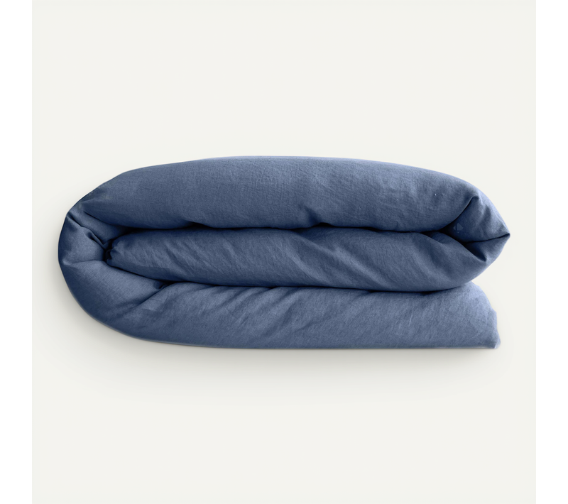 Housse De Couette Palace Pur Coton Lavé 260x240 Cm Uni Bleu Indigo