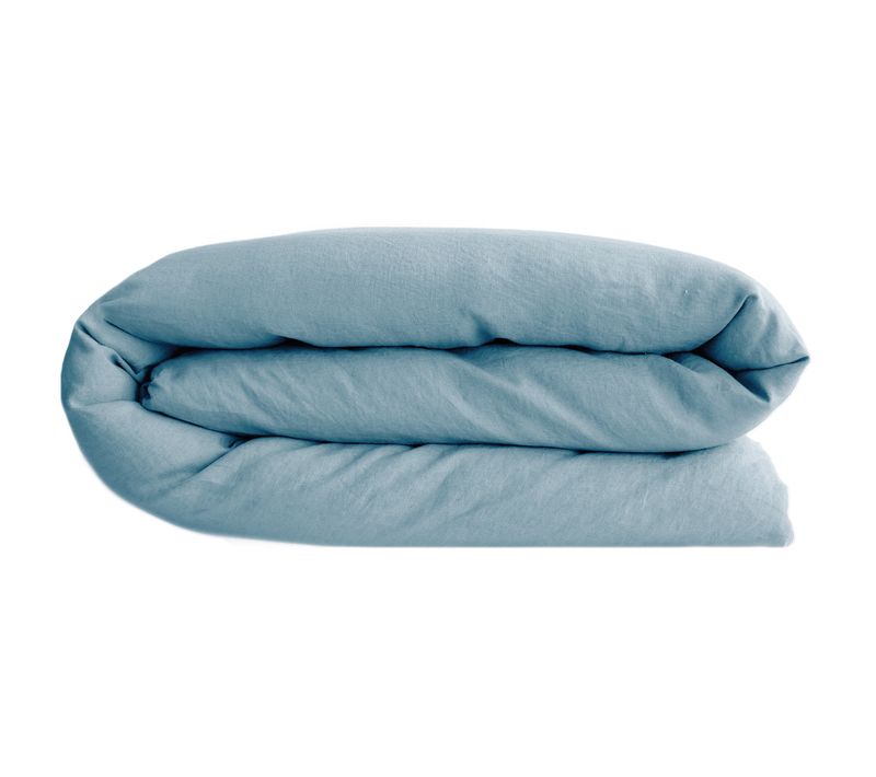 Housse De Couette Palace Pur Coton Lavé 260x240 Cm Uni Bleu Topaze