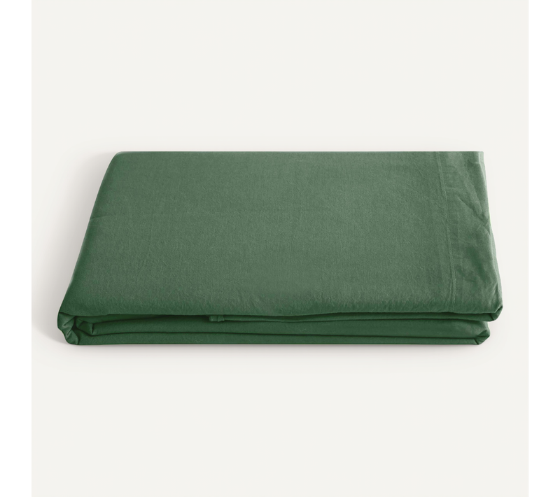 Drap Plat Palace Pur Coton Lavé 240x290 Cm Uni Vert Cedre