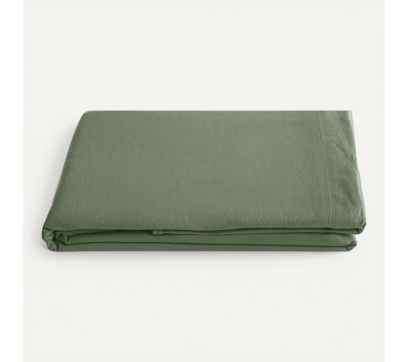 Drap Plat Palace Pur Coton Lavé 240x290 Cm Uni Vert Mousse