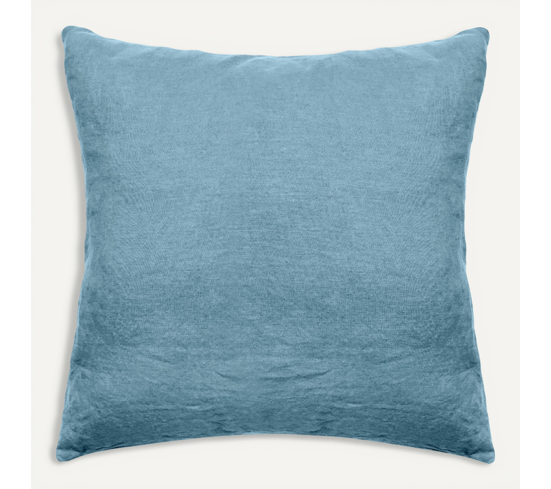 Taie D'oreiller Palace Pur Coton Lavé 65x65 Cm Uni Bleu Topaze