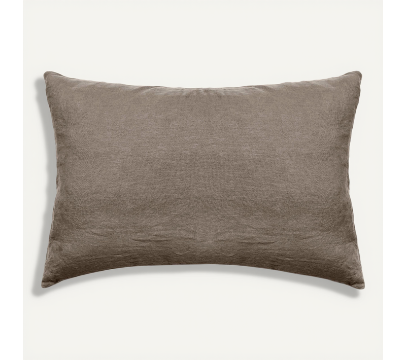 Taie D'oreiller Palace Pur Coton Lavé 50x70 Cm Uni Marron Tabac