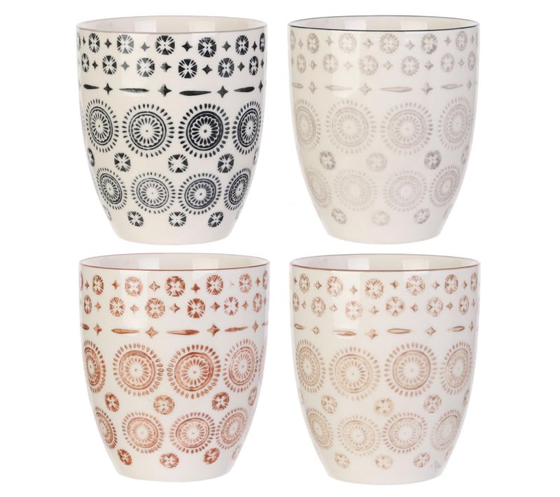 Coffret De 4 Tasses En Céramique 25cl Motif Mandala Collection Mirage