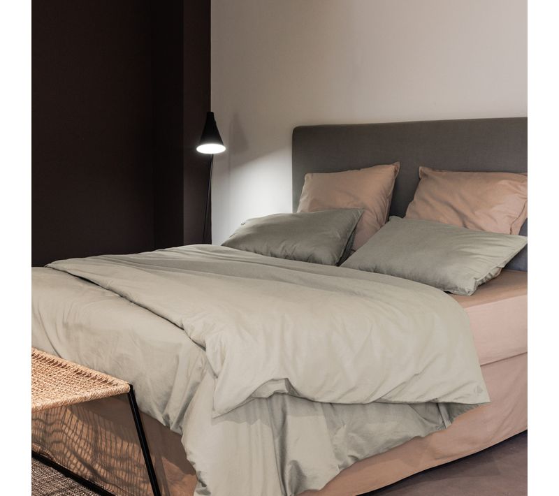 Parure De Lit 140x200 Cm Et 65x65 Cm Coton Lavé Palace Beige Lin 2 Pièces