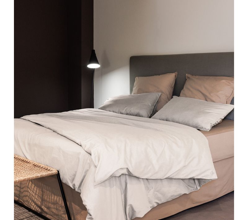 Parure De Lit 140x200 Cm Et 65x65 Cm Coton Lavé Palace Beige Naturel 2 Pièces
