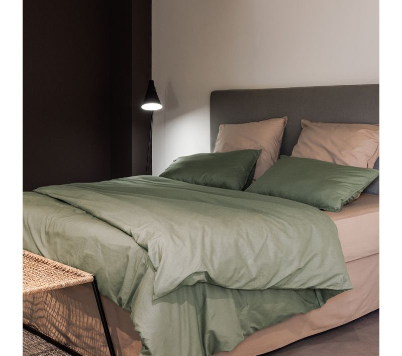 Parure De Lit 200x200 Cm Et 50x70 Cm Coton Lavé Palace Vert Sauge 3 Pièces