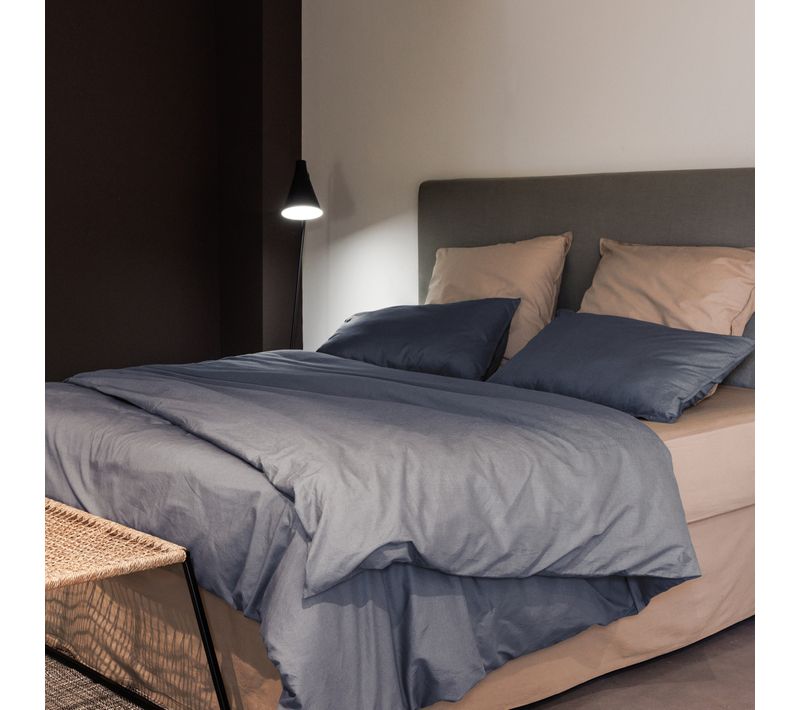 Parure De Lit 200x200 Cm Et 65x65 Cm Coton Lavé Palace Gris Brume 3 Pièces