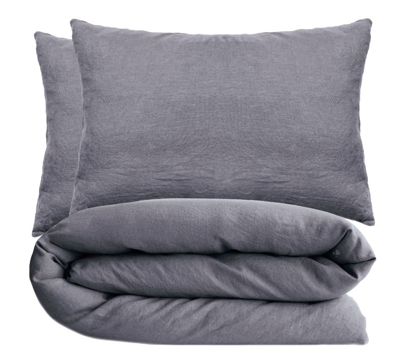Parure De Lit 240x220 Cm Et 50x70 Cm Coton Lavé Palace Gris Brume 3 Pièces