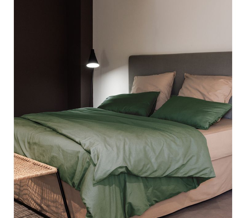 Parure De Lit 240x220 Cm Et 50x70 Cm Coton Lavé Palace Vert Cedre 3 Pièces