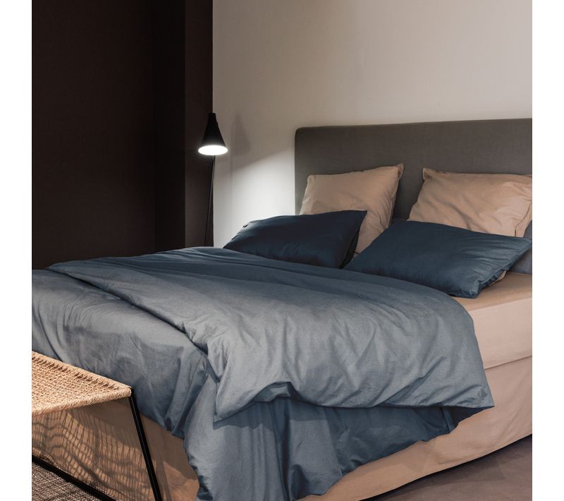 Parure De Lit 240x220 Cm Et 50x70 Cm Coton Lavé Palace Noir Granit 3 Pièces