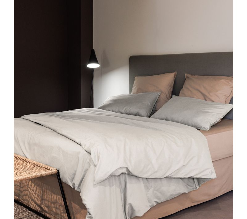 Parure De Lit 260x240 Cm Et 65x65 Cm Coton Lavé Palace Beige Nacre 3 Pièces