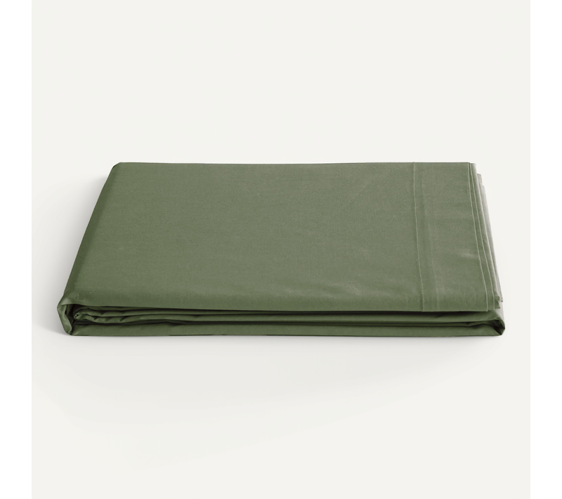 Drap Plat 180x290 Cm Percale De Coton Manoir Vert Mousse
