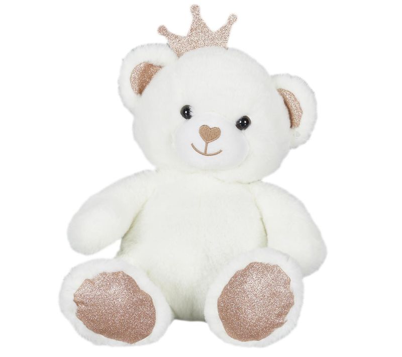 Peluche Ourson 25cm Pailleté Collection Royal Pets Blanc Et Rose