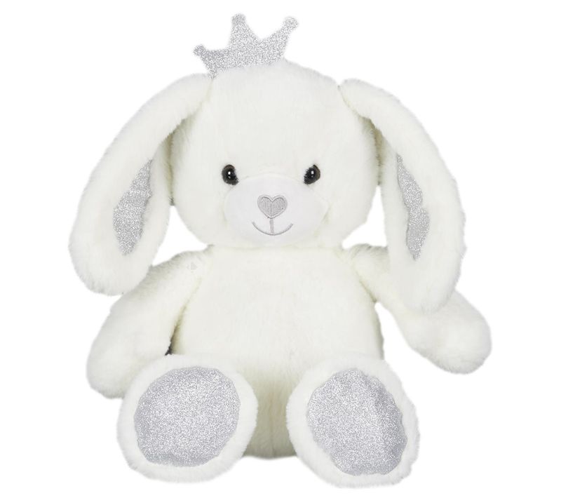 Peluche Lapin 25cm Pailleté Collection Royal Pets Blanc Et Argent