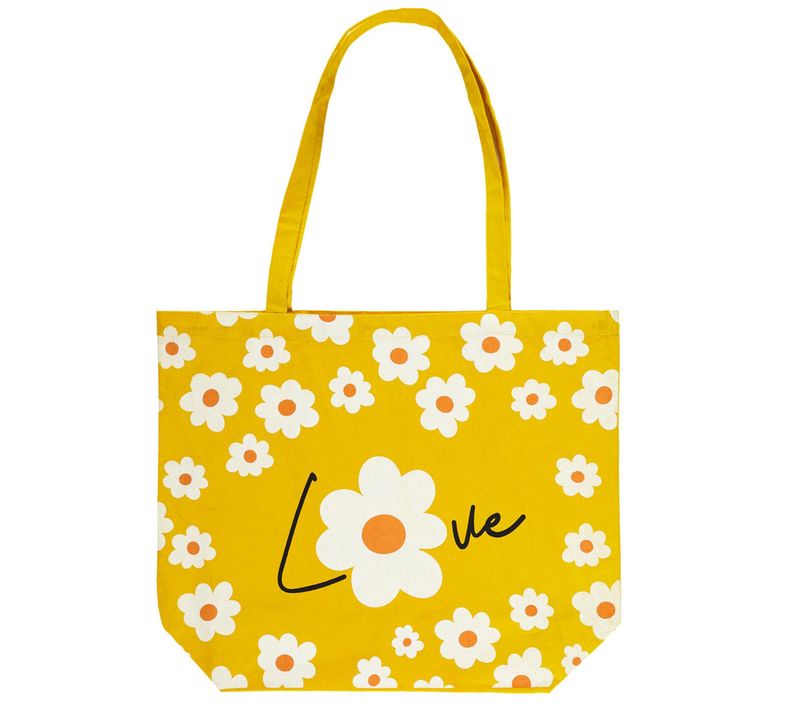 Tote Bag Collection Ibiza 40x50 Cm "love" Motif Marguerites Jaune