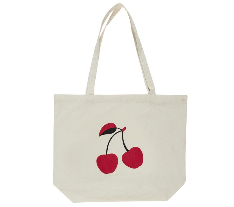 Tote Bag Polyester Et Coton Collection Ibiza 40x50 Cm Motif Cerise Beige