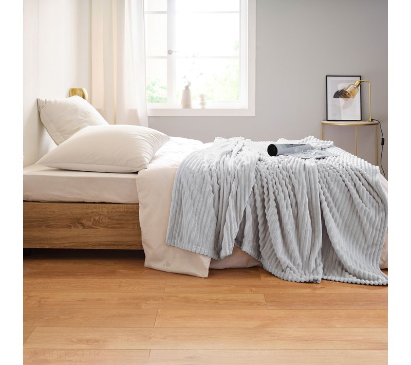 Couverture 100% Polyester 220x240 Cm Microvelours Dolce Gris Perle