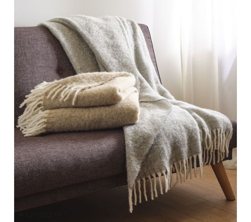 Plaid 130x180 Cm Lima En Alpaga Gris Perle