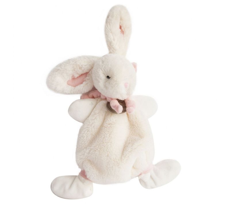 Doudou Lapin Plat 26 Cm Polyester Collection Lapin Bonbon Blanc/rose