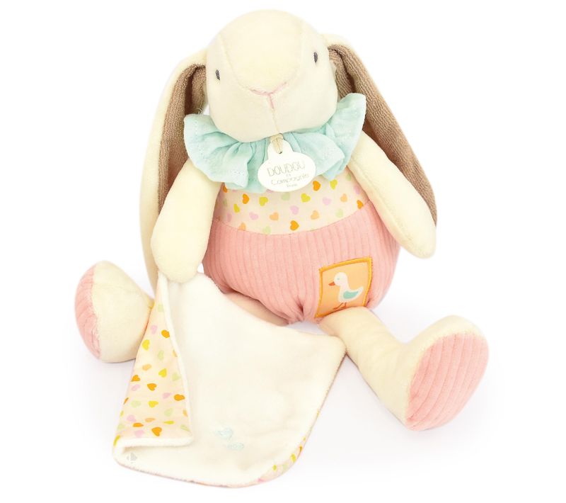 Peluche Lapin Ciboulette Avec Son Doudou 28 Cm Polyester Collection Dans Mon Jardin Rose