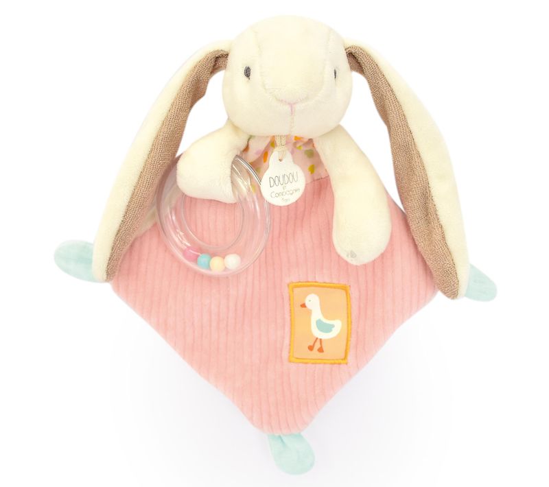 Doudou Hochet Lapin Ciboulette 21 Cm Polyester Collection Dans Mon Jardin Rose