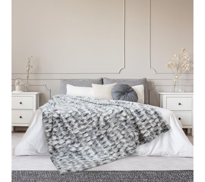 Plaid En Polyester 140x200 Cm Nina Fausse Fourrure Bicolore Noir Et Blanc