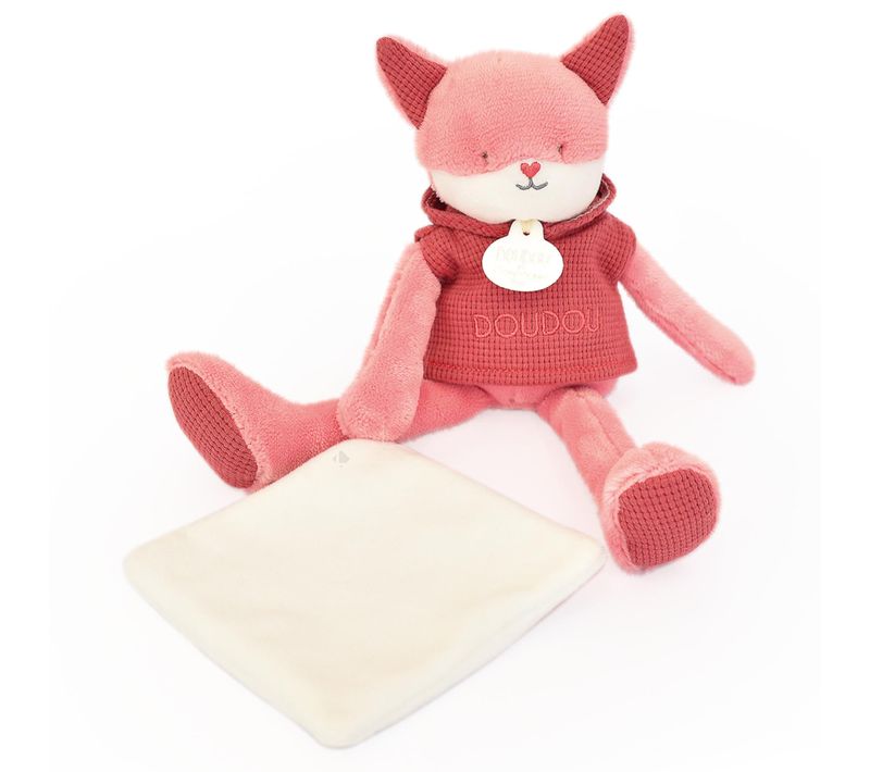 Doudou Renard Polyester 25 Cm Collection Sweety Doudou Rose/blanc