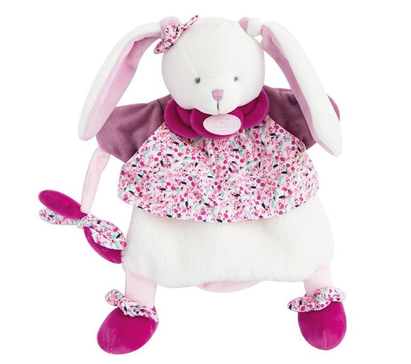 Doudou Marionnette À Main Lapin 28 Cm Collection Lapin Cerise Rose