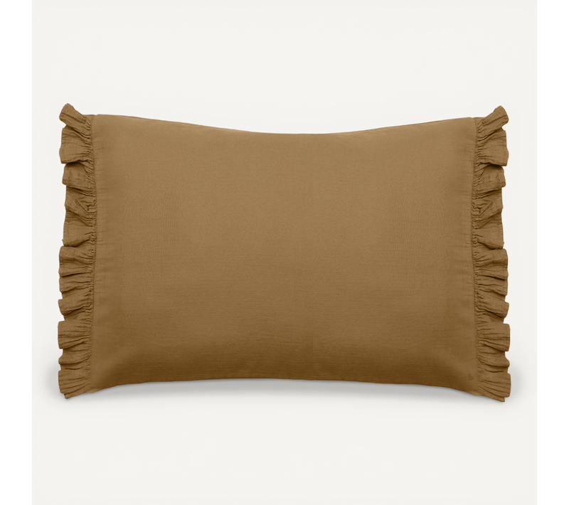 Housse De Coussin En Mousseline De Coton 40x60 Elza Marron Foin