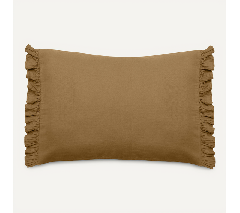 Housse De Coussin En Mousseline De Coton 55x80 Elza Marron Foin