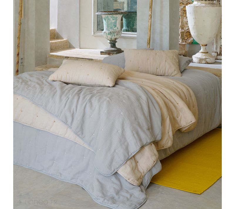 Chemin De Lit Capitonné En Mousseline De Coton 80x200 Cm Andros Bleu Lichen
