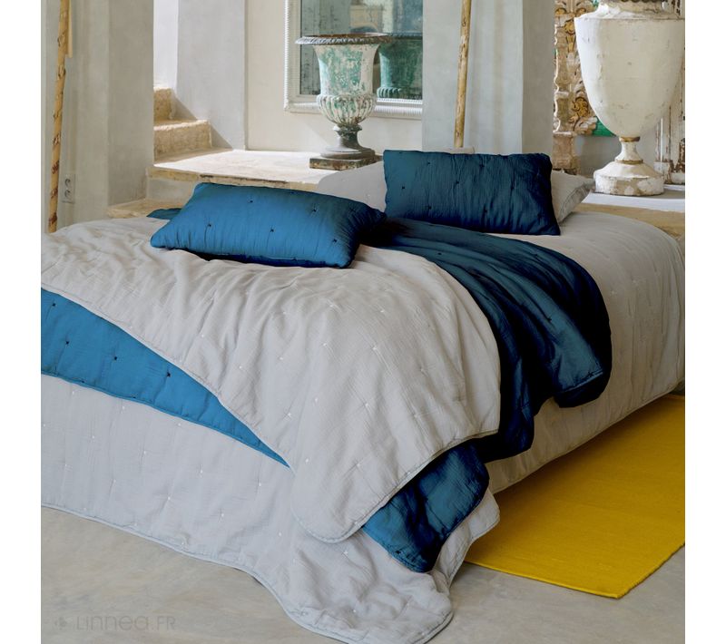 Chemin De Lit Capitonné En Mousseline De Coton 80x200 Cm Andros Bleu Marine