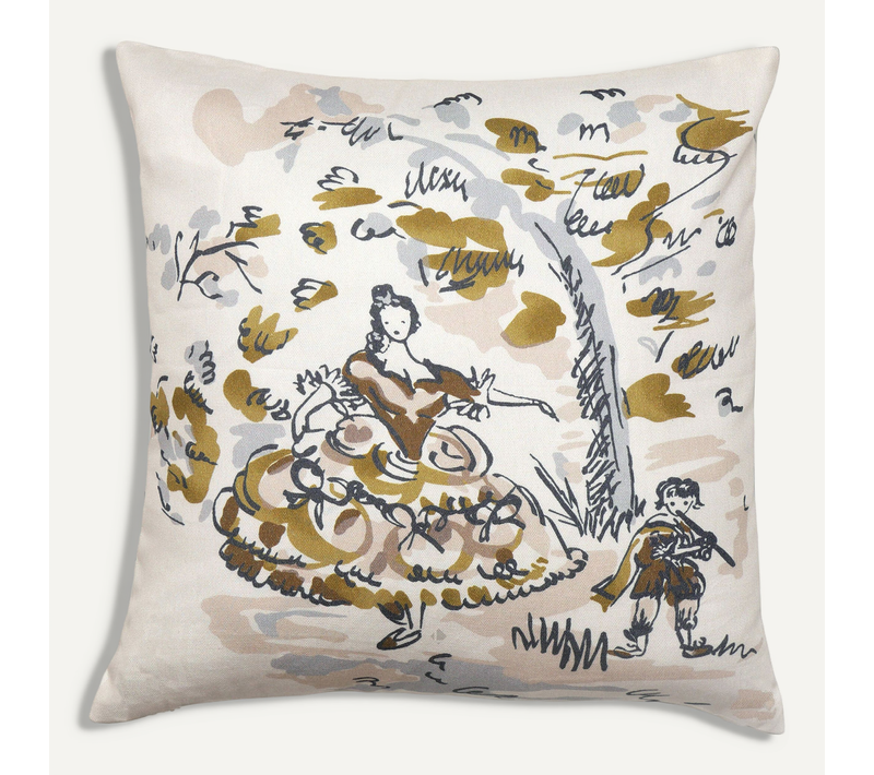 Housse De Coussin Pur Coton 45x45 Cm Milady Jaune Jasmin Motif Femme Qui Danse