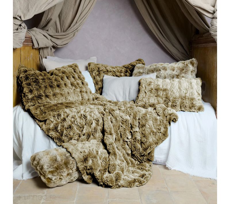 Maxi Plaid 150x190 Cm Astrakan Fausse Fourrure Dégradé Jaune Foin