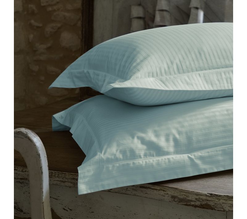 Parure De Lit 240x220 Cm Set 65x65 Satin Concerto Rayures Vert Lichen