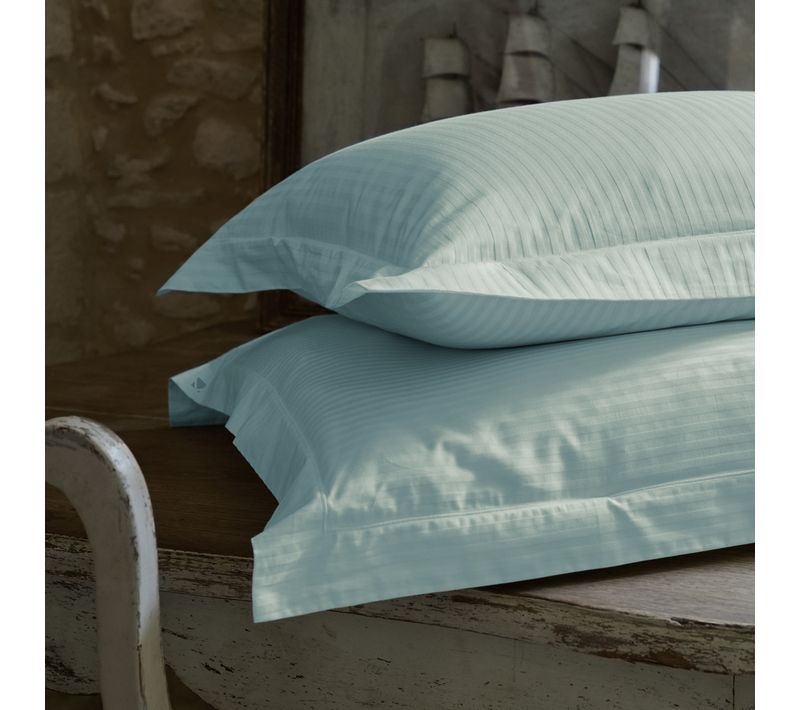 Parure De Lit 240x220 Cm Set 50x70 Satin Concerto Rayures Vert Lichen