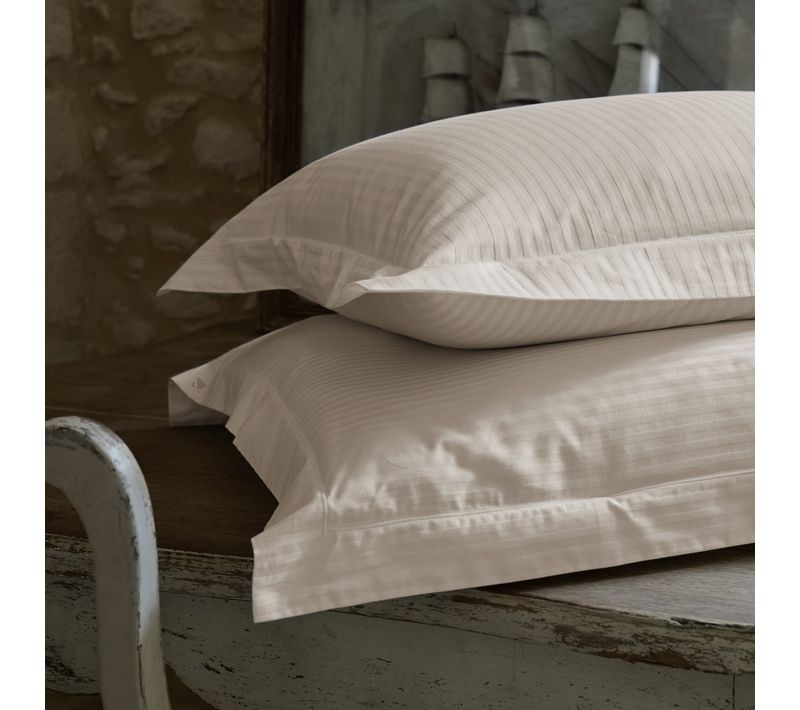 Parure De Lit 240x220 Cm Set 50x70 Satin Concerto Rayures Beige Lin