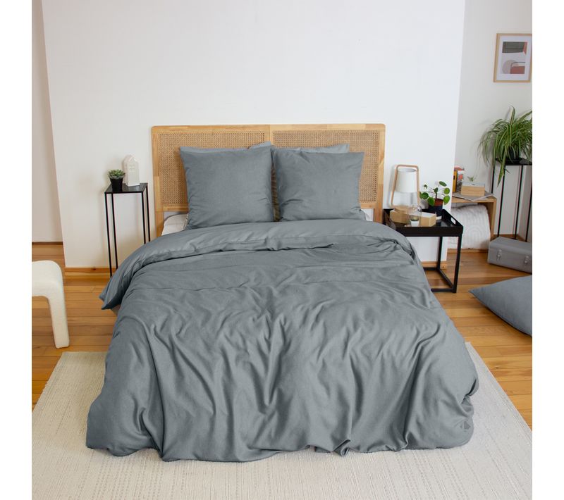 Parure De Lit 3 Pièces 240x220 Cm Sensation Flanelle Ardoise