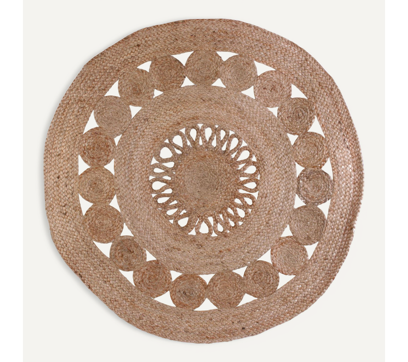 Tapis Rond 90 Cm Ajouré En Jute Collection Nîmes Coloris Beige