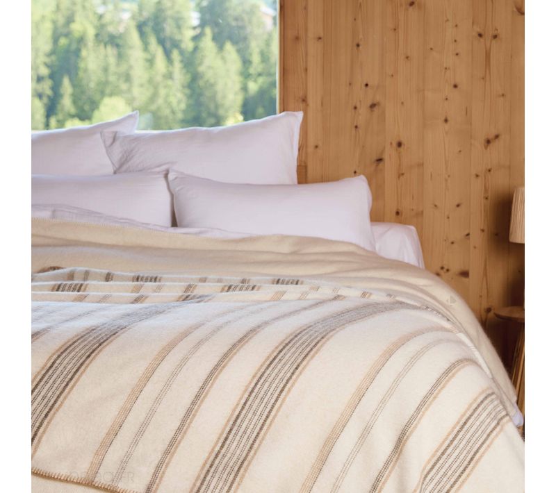 Plaid Laine Mélangée Et Mohair 120x180 Cm Bayonne Bayadère Beige Naturel/caramel