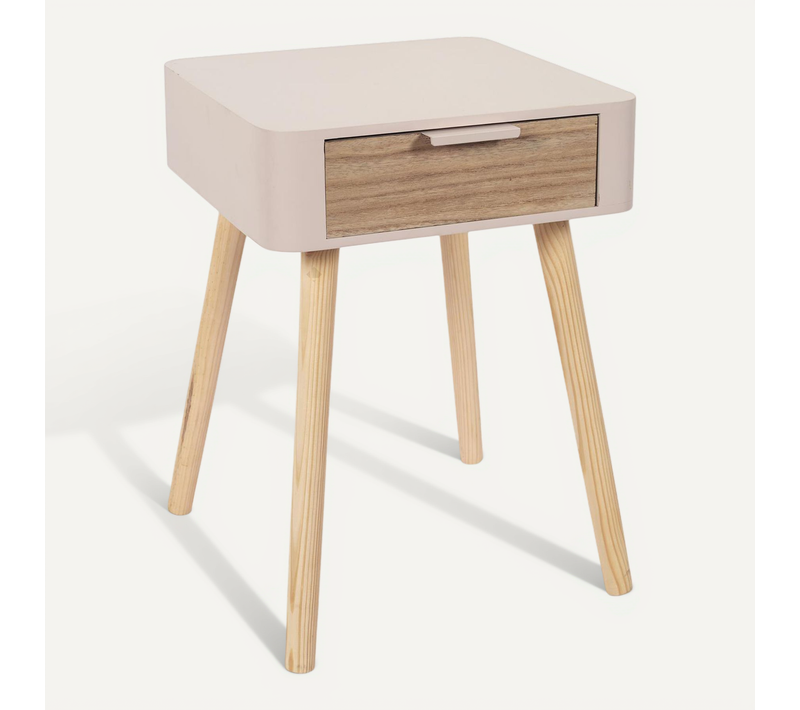 Table De Chevet 1 Tiroir En Bois Collection Shirel Rose