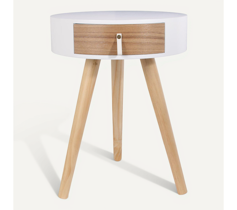 Table De Chevet À 3 Pieds Avec 1 Tiroir En Bois Aurora Blanc